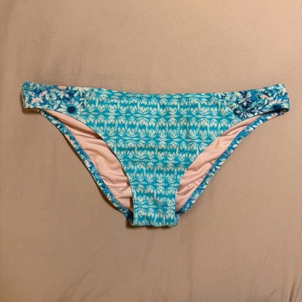 Shade & Shore Blue White Tie Dye Ruched Cheeky Bikini Bottom